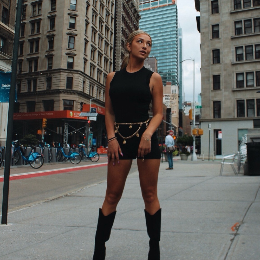 ZARA Black Ribbed Romper w/ Open Back | Size S